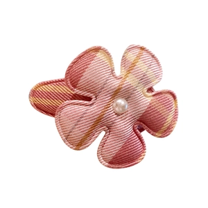 Pince à cheveux fleur à carreaux rose et jaune avec perle centrale pour filles et ados