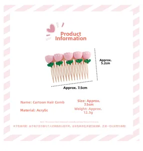 Detailed size specifications for pink acrylic tulip hair comb for girls hair styling