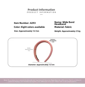 Detailed size specifications for pink fabric wide headband showing 13.7cm diameter