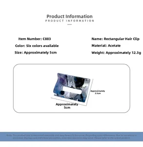 Detailed technical specifications of the rectangle acetate hair claw with marble texture