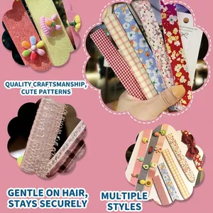 Set of cute cartoon bow hair velcro strips for girls in various floral and plaid patterns