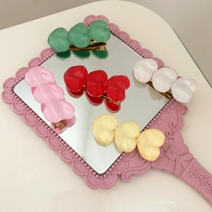 Korean Style Sweet Candy Color Triple Heart Hair Clip Acrylic Side Clip For Women Girls Daily Fashion Hair Accessories