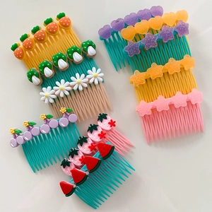 Colorful plastic hair side combs with cute resin fruit and star shapes for young girls