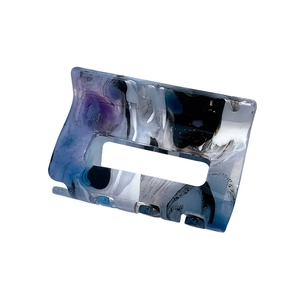 Medium acetate rectangle hair claw with blue and purple marble ink texture