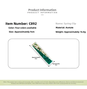 Detailed dimensions of the acetate floral spring hair clip showing 9cm length and 2cm width