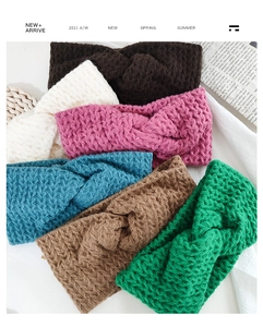 Close-up of assorted colorful knitted twist headbands with soft textured wave patterns
