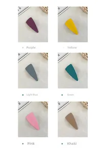 Detailed view of matte acrylic triangle hair clips in six assorted candy colors