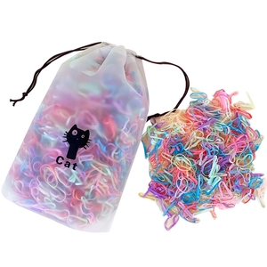 Colorful high elasticity hair bands for kids with a translucent cat drawstring storage bag