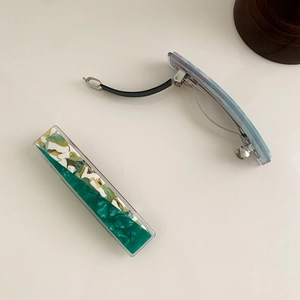 Korean Rectangular Acetic Acid Spring Hair Clip Marble Floral Colorblock Ponytail Holder For Women Girls Elegant Hairpins