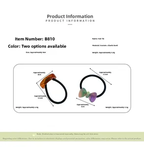Detailed view of 9cm acetate hair ties featuring bow and ring charms with dimensions