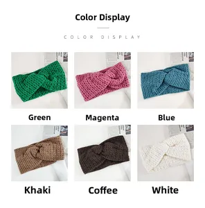 Detail view of twisted knit headbands in six colors with thick cable textures