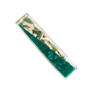 Elegant rectangle acetate hair clip with green and floral marble patchwork design