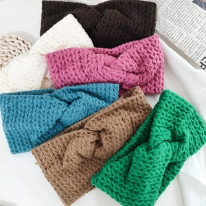 Simple Women Knitted Twist Headband Waffle Texture Wide Elastic Hair Band Solid Color Hair Accessories For Washing Face Yoga