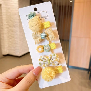 Set di cinque fermagli per capelli gialli per bambini con ricami e fiocchi in tulle