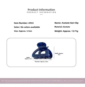 Blue marble acetate hair claw clip details with dimensions 5.5cm and 13.71g weight