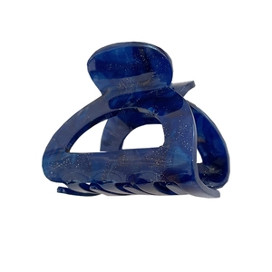 Navy blue marble acetate hair claw clip with gold glitter in hollow triangle design