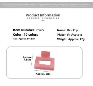 Vue détaillée de la pince à cheveux en acétate rose avec dimensions précises de 5x4,5cm
