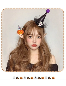 Halloween headband set featuring glittery witch hat, pumpkin clips, and latex elf ears
