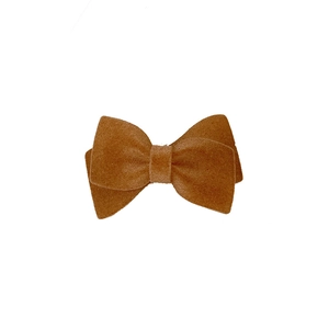 Elegant brown flocked velvet bow hair clip for women with a minimalist double-layered design