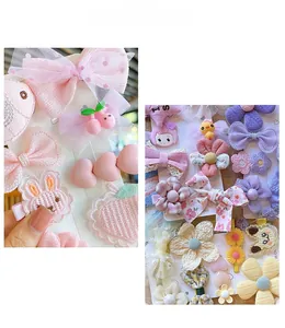 Détails de pinces à cheveux avec nœud en maille rose et lapin brodé pour fillettes
