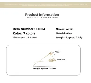 Detaillierte Größenangaben für Haarspange aus Legierung mit Perle, Länge 15,5 cm, Gewicht 11,5 g