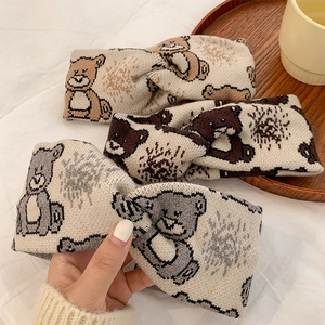 Women's Knitted Hair Band Cute Cartoon Bear Twisted Knot Elastic Headband For Face Washing Makeup Hair Accessories