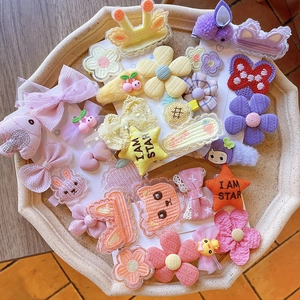 Ensemble de barrettes à fleurs et nœuds en tissu pour petites filles tons macarons