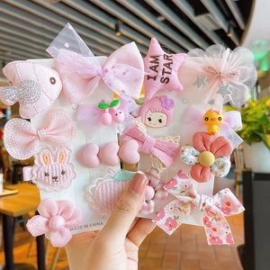 Lot de 14 barrettes pour filles avec nœuds en tissu rose et fleurs sur présentoir