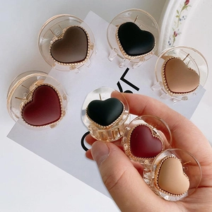 Mini Heart Round Shape Hair Claw Clips Matte Plastic Hair Clips With Gold Bead Trim Vintage Small Hair Accessories For Women