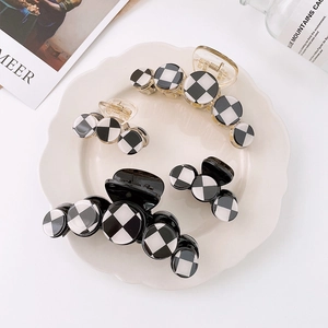 Women Acetate Checkerboard Hair Claw Clip Large Small Geometric Pattern Lacquered Hair Grips For Daily Fashion Accessory