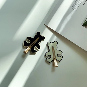Fermagli per capelli a puzzle orso neri e bianco crema con clip in metallo oro
