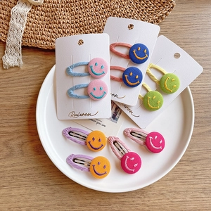 Korean Style Cute Smiley Face Fabric BB Hair Clips For Kids Girls Sweet Embroidery Fabric Wrapped Side Fringe Clips