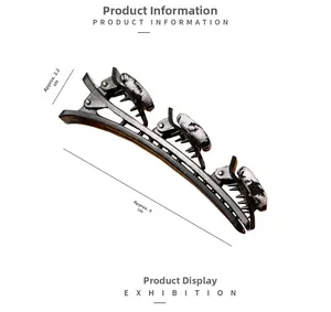 Vue détaillée de la pince à cheveux damier de 9cm avec dimensions et trois petits clips