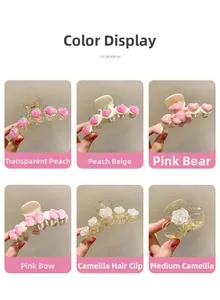 Détails des pinces à cheveux en acrylique avec motifs de pêche, ours et fleurs
