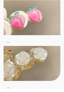 Détails de pinces à cheveux avec pêche rose et camélia blanc pour femmes