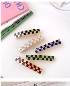 Set of five colorful checkerboard hair clips with gold hammered metal details