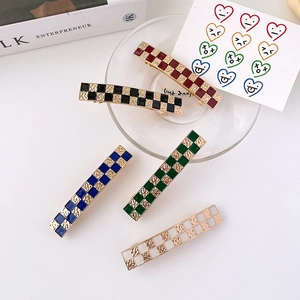 French Vintage Checkerboard Alloy Hair Clip For Women Fashion Geometric Pattern Spring Clip Daily Hair Accessories