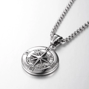Hip hop compass pendant necklace in silver stainless steel with box chain for men and women