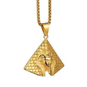 Vintage Retro Egyptian Pharaoh Pyramid Pendant Necklace Gold Titanium Steel Stainless Steel Hip Hop Jewelry For Men Women