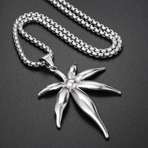 Hip hop silver stainless steel maple leaf pendant necklace with a box chain
