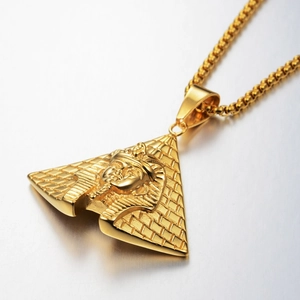 Hip hop style gold Egyptian pharaoh pyramid pendant necklace for men and women