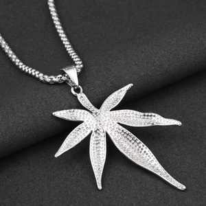 Macro shot of silver maple leaf pendant with textured surface and durable chain link