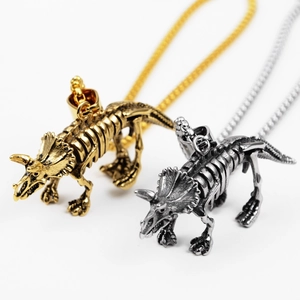 Collier Pendentif Squelette de Tricératops en Acier Inoxydable Punk Rétro pour Hommes Femmes Or Argent Bijoux Hip Hop