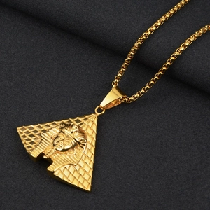 Hip hop style gold Egyptian pyramid pharaoh pendant necklace with box chain for men and women