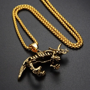 Collier hip hop avec pendentif squelette de tricératops doré et chaîne pour homme et femme