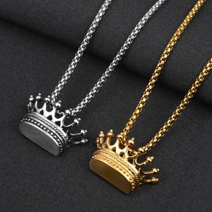 Hip-Hop-Kronen-Anhänger-Halskette in Gold und Silber mit Box-Kette für Damen und Herren