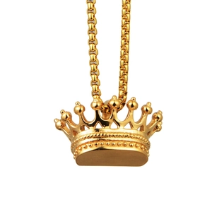 Hip-Hop-Halskette mit goldenem Kronenanhänger und robuster Box-Kette für Herren und Damen