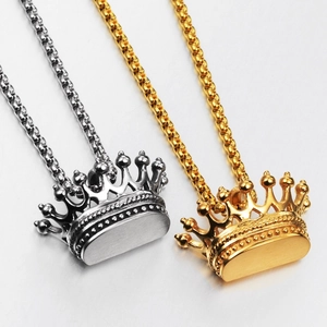 Hip-Hop Titanstahl Krone Anhänger Halskette Mode Box Kette Schmuck Für Damen Herren Gold Silber Finish Accessoire