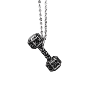 Hip Hop Titanium Steel Dumbbell Pendant Necklace For Men Women Fitness Pave Rhinestone Sporty Gym Jewelry Chain Necklace