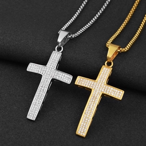 Titanstahl Hip Hop Kreuz Anhänger Halskette Mit Vollstrass Inlay Mode Schmuck Für Herren Damen Nachtclub Party Accessoire